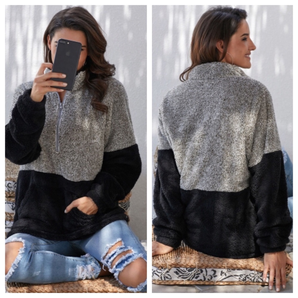 Gray Contrast Fleece Pullover - Picture 3 of 5